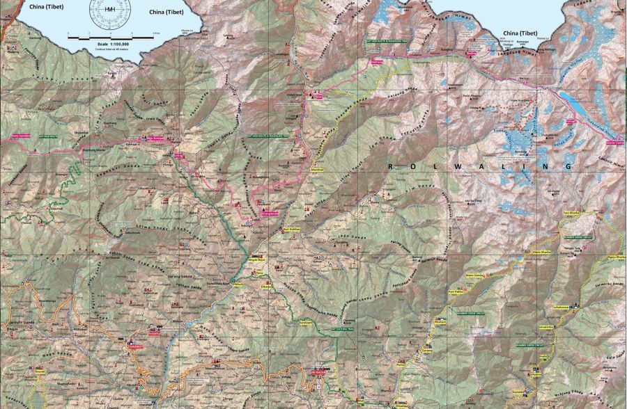 Map of Great Himalayan Trail through the Rolwaling Himal Region