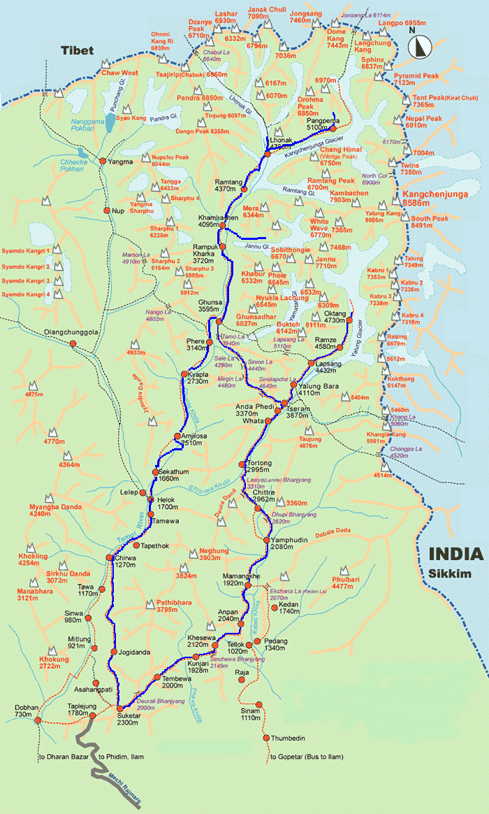 Map of Kangchenjunga Region