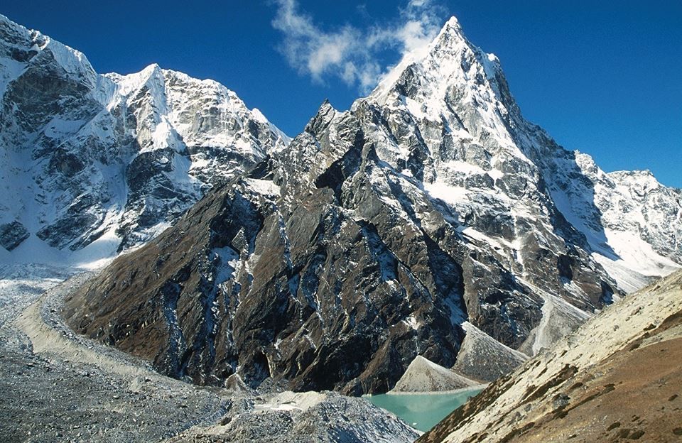 Tsho Rolpo ( Glacier Lake ) and Mount Cholatse on route to Dzongla and Chola La Pass