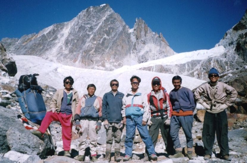 Nepalese Trekking Crew beneath Chola La on route to Gokyo Valley