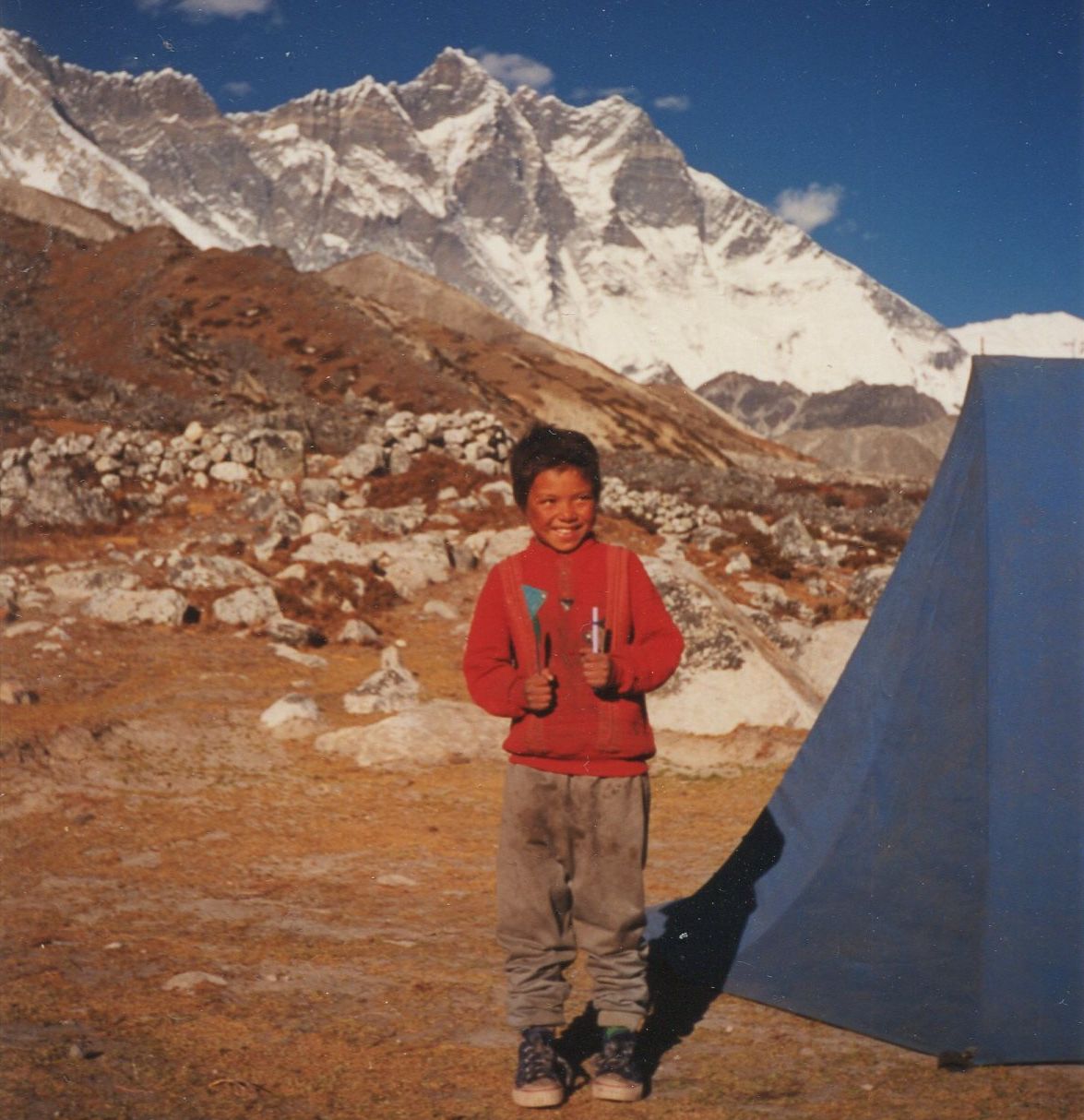 Mount Lhotse from camp at Chukhung in the Imja Khosi Valley in the Khumbu Region of the Nepal Himalaya