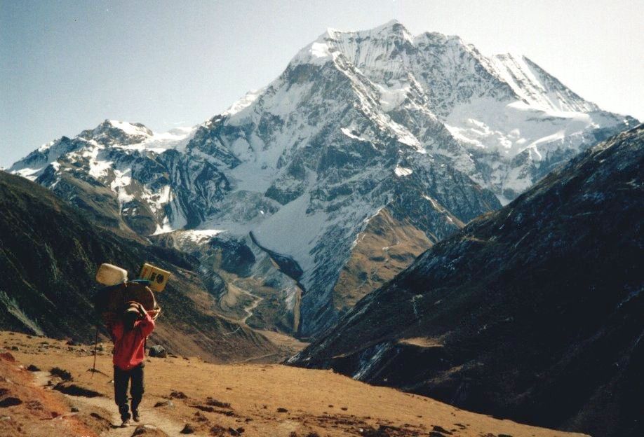 Mt.Pang Puchi on ascent from Samdu to Larkya La on Manaslu Circuit