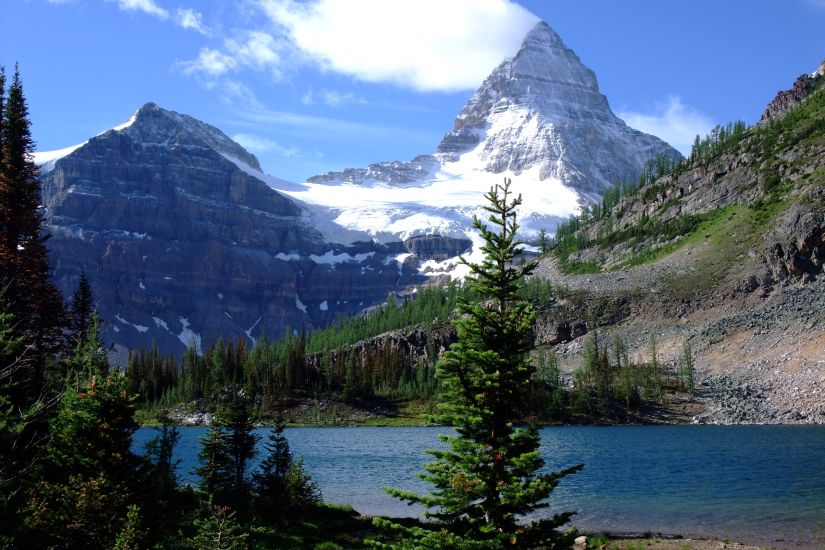 Mount Assiniboine above Sunburst Lake in British Columbia, Canada