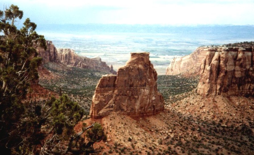 Independence Monument sandstone monolith from the Rim of the World in Colorado National Monument