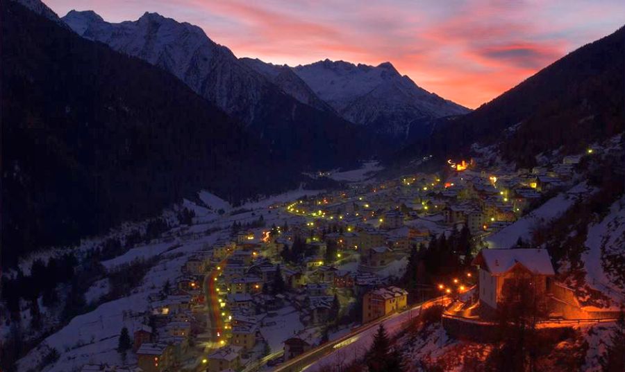 Tonale Pass in winter illuminated at night