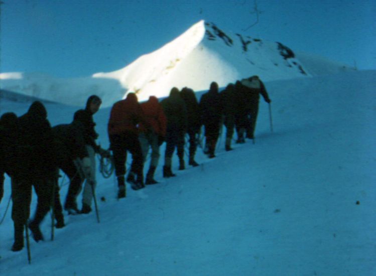 On ascent of Morgenhorn in the Bernese Oberlands of the Swiss Alps