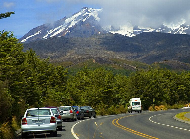 Mount Ruapehu above the road from Whakapapa in Tongariro National Park