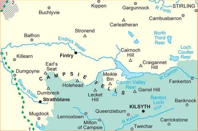 Location Map for Earl's Seat and the Campsie Fells