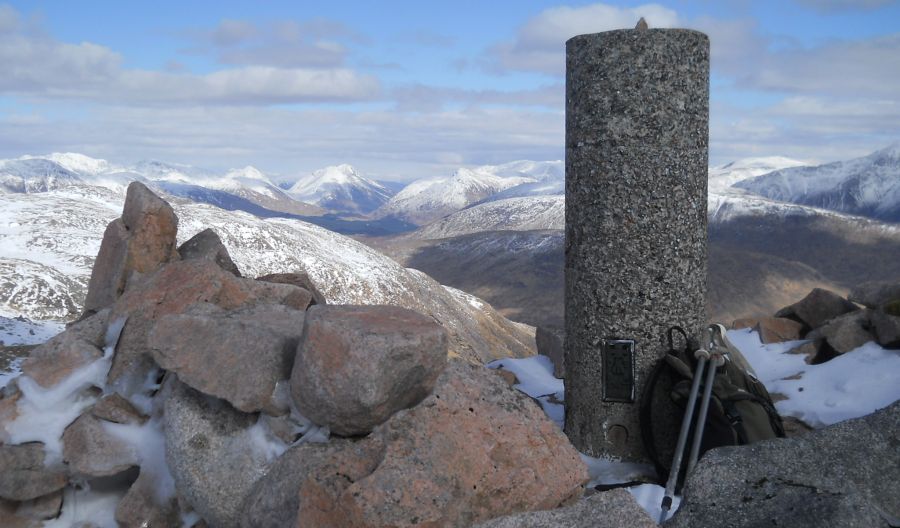 Trig point on summit of Creach Bheinn