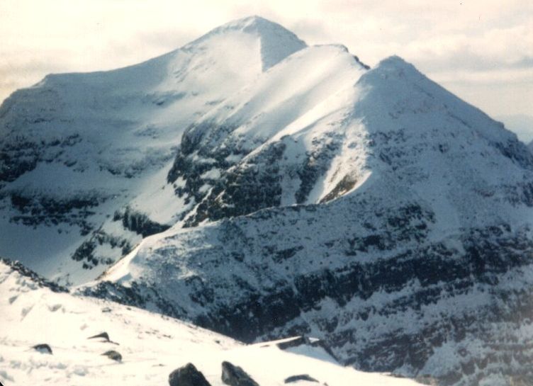 Snow-bound summit ridge of Liathach in winter in the Torridon Region of the NW Highlands of Scotland