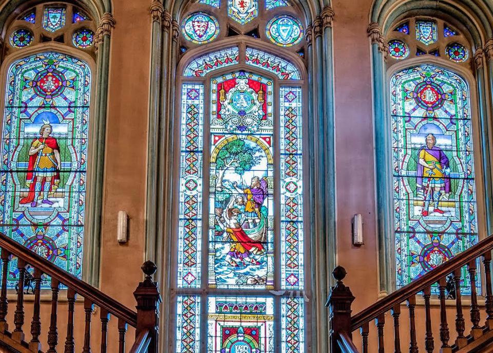 Stained glass window in Dalmoak Castle near Dumbarton