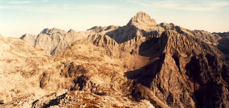 Summit slopes of Mt. Triglav in summer in the Julian Alps of Slovenia