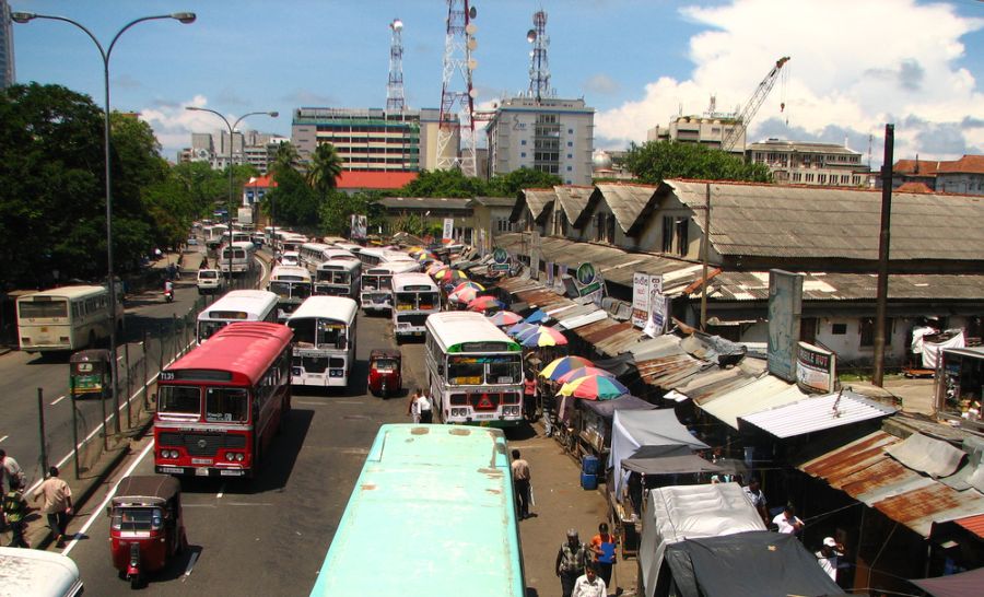 Congested streets of city centre in Colombo - capital of Sri Lanka