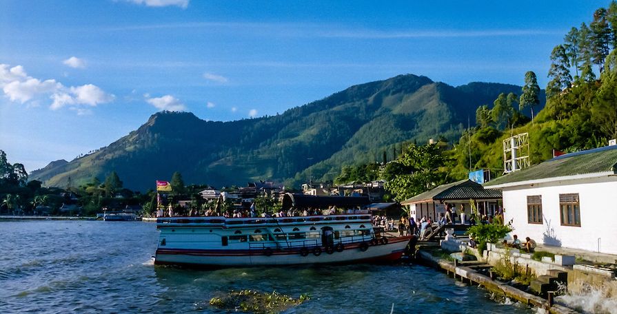 Parapat and ferry boats on Lake Toba in Sumatra