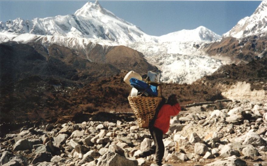 Mt. Manaslu on route from Samagaon to Samdu in Nepal Himalaya, Manaslu Circuit